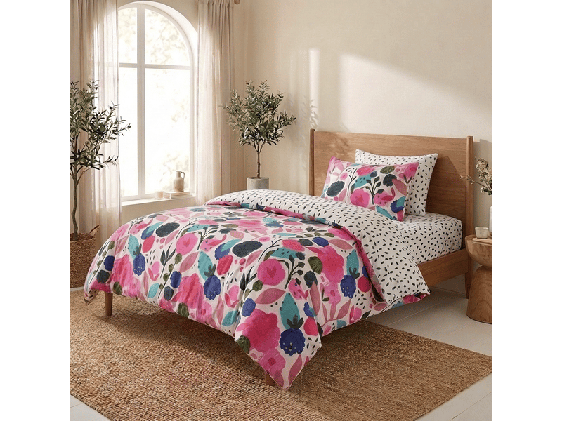  Parure de lit 140x200 cm percale de coton floral collage - kate merritt PD25537 - Conforama B