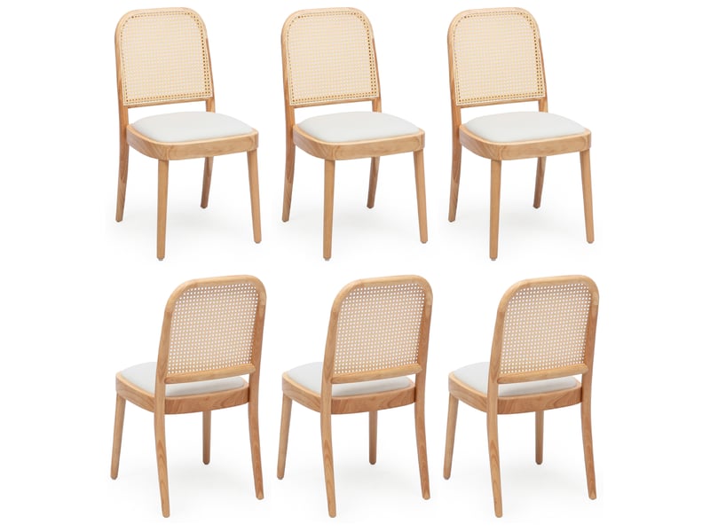  Lot de 6 chaises de salle à manger, dossier en rotin, bois et lin coloris naturel  - Conforama A