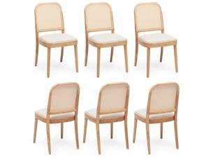 Lot de 6 chaises de salle à manger, dossier en rotin, bois et lin coloris naturel