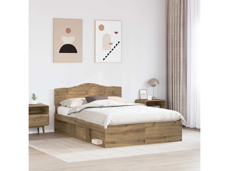  Lit double- lit adulte -  cadre de lit chêne artisan 150 x 200 cm bois de pin massif  - Conforama B