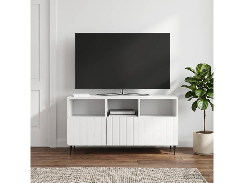  Meuble tv - banc tv - meuble de rangement blanc brillant 102 x 34,5 x 50 cm bois d'ingénierie  - Conforama D