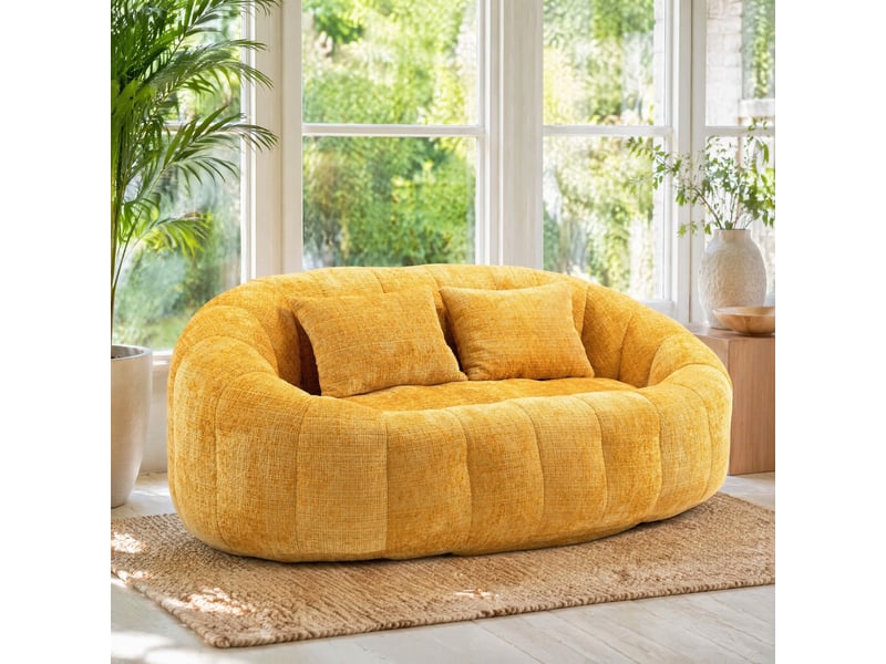 Canapé pouf fixe 2 places jaune en tissu, dossier haut enveloppant et mousse souple pour se détendre - Conforama B