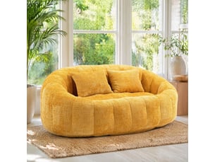 Canapé pouf fixe 2 places jaune en tissu, dossier haut enveloppant et mousse souple pour se détendre