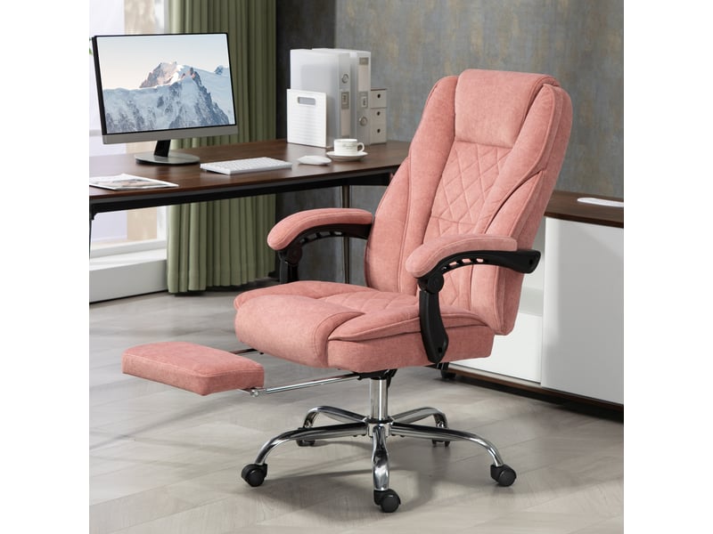  Chaise de bureau ergonomique avec fonction massage, repose-pieds, pivotante, roulettes, rose  - Conforama D