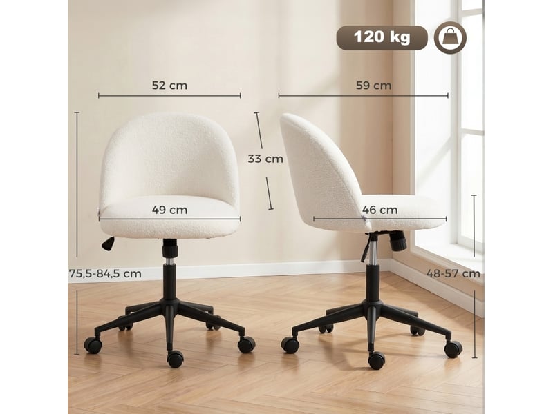  Chaise de bureau pivotante à hauteur réglable, inclinable avec roulettes en polyester crème  - Conforama C