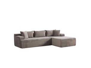 Canapé d'angle modulable 4 places en chenille gris avec méridienne droite