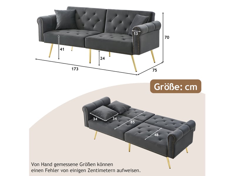 Canapé-lit 2 places modenvie en velours gris ancien 173 x 75 x 70 cm dossier réglable - Conforama C