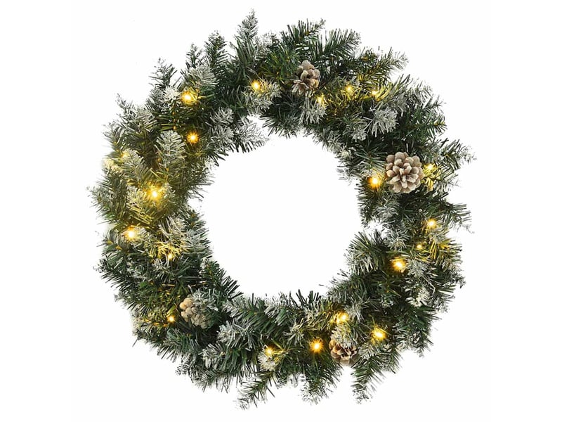  Couronne de noël avec lumières led vert 60 cm pvc  - Conforama B