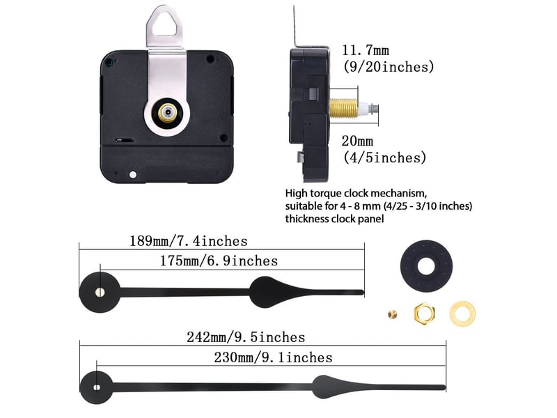  Mécanisme d'horloge de rechange à couple élevé – horloge à faire soi-même – longueur d'axe de 20 mm – aiguilles de 23 cm – mécanisme d'horloge – noir  - Conforama B