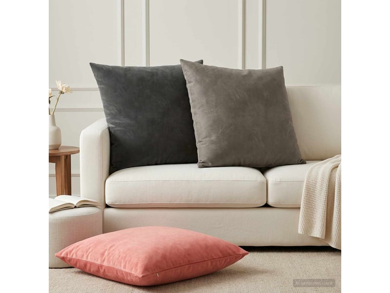  Lot de 2 coussins avec oreiller, coussins décoratifs heerlen gris foncé velours cf50484  - Conforama B