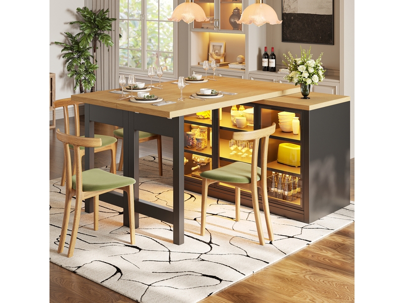  Ensemble table à manger extensible et buffet modenvie, plateaux pivotants à 360°, éclairage multicolore, mdf et verre, noir, 120 à 197 x 40 x 72 cm  - Conforama D