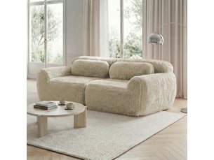 Canapé 2 places en peluche ultra doux modulable combinable mousse élastique base antidérapante - tissu peluche - kaki clair