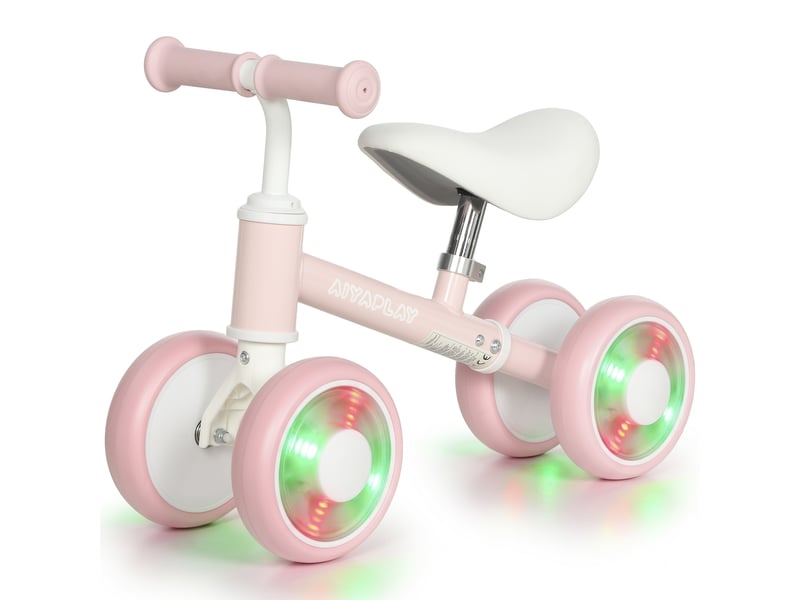  Draisienne bébé 1-2 ans, 4 roues lumineuses, siège réglable, direction limitée, pneus eva silencieux, 52x22x37cm, rose  - Conforama B