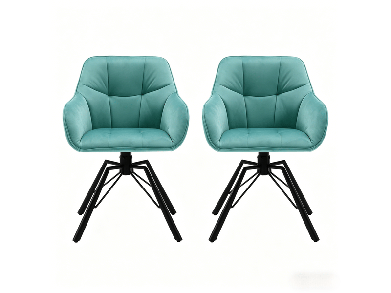  Chaise de salle à manger lot de 2 pivotante à 360° avec accoudoirs  - velours métal turquoise  - Conforama A