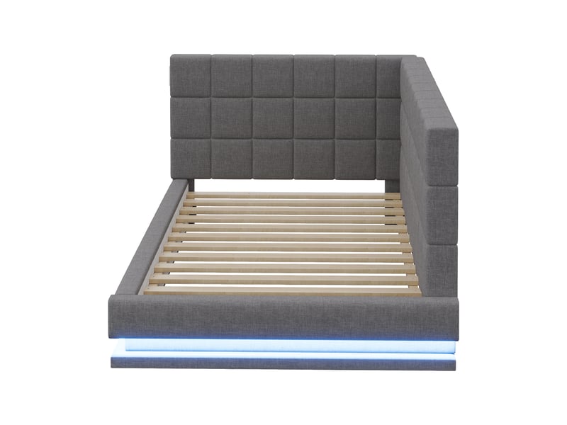  Lit banquette 90x200 cm en tissu gris, led, usb, sommier à lattes, design multifonction  - Conforama E