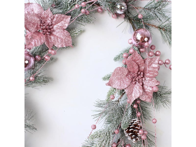 Guirlande de noël rose artificielle 1,5 m avec pommes de pin, nœud et baies, décoration maison noël - Conforama E