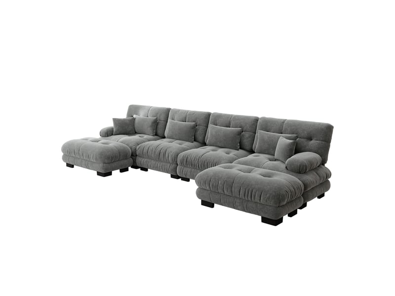 Canapé d'angle, canapé modulable – 4 places, forme u, en chenille, gris, pouf amovible, style cloud - Conforama W