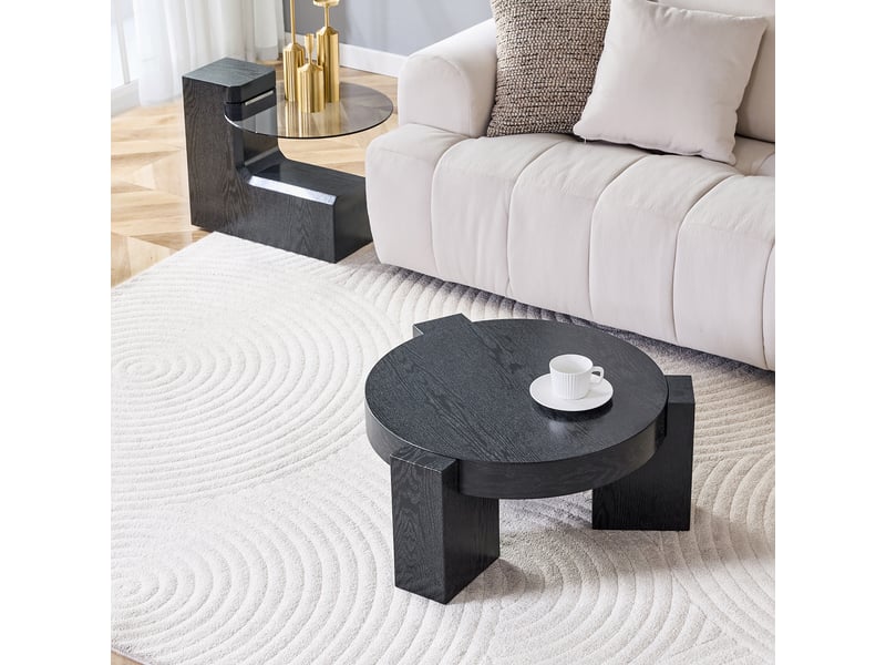  Table basse carré 61×61×30 cm, mdf et verre, noir Fay Lum - Conforama R