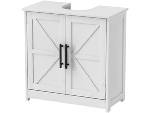Meuble sous lavabo, meuble de salle de bain avec 2 portes magnétiques style grange et étagères, 60 x 30 x 60 cm, blanc