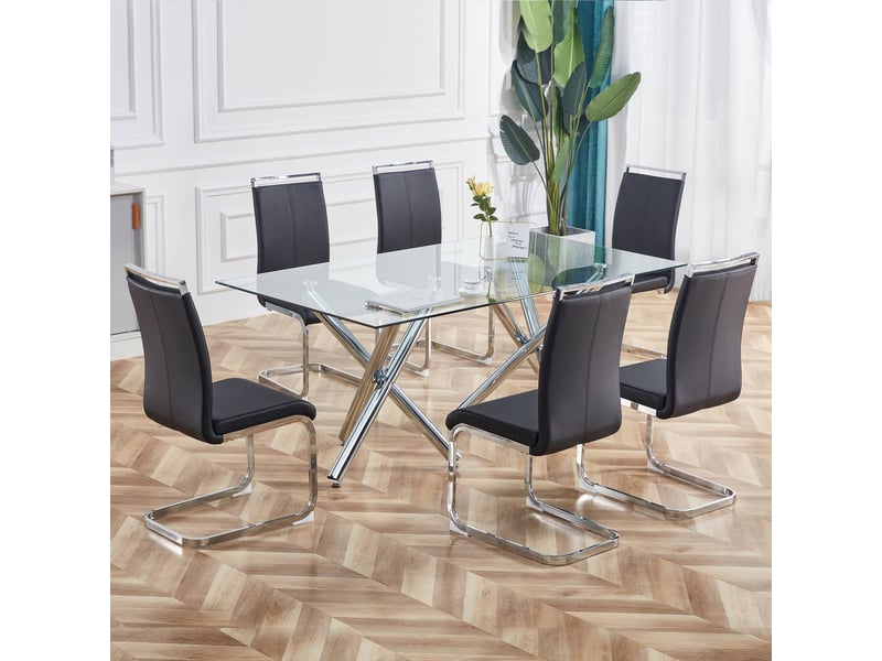  Lot de 4 chaises cantilever,42x54x100 cm, charge 120 kg, simili cuir, noir structure chromée  - Conforama C