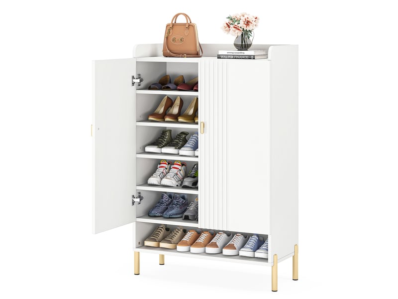 Meuble à Chaussures 5 Niveaux Avec Portes Persiennes - 20 Paires, étagères Réglables - Noyer, Pour Entrée, Couloir