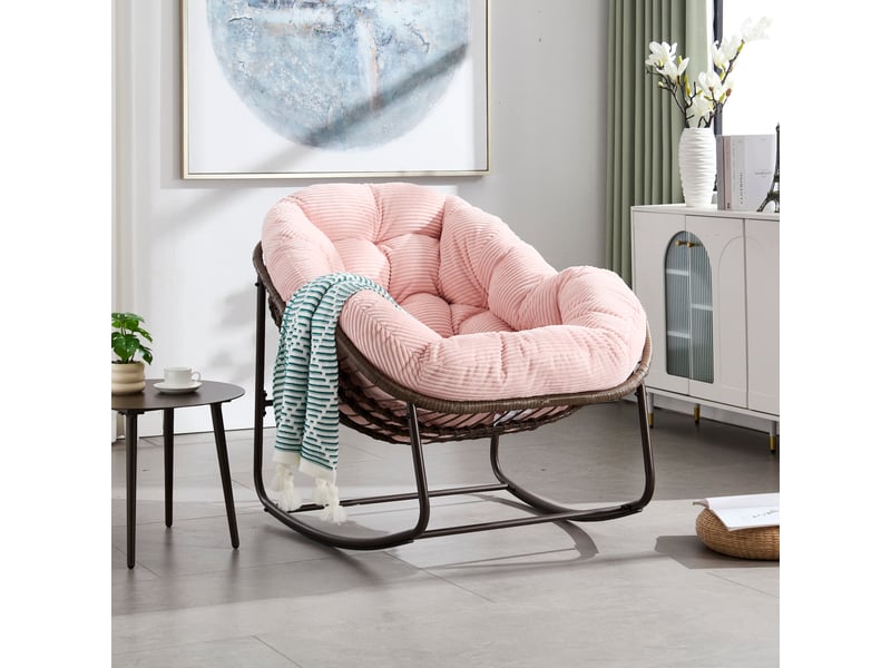  Fauteuil à bascule extérieur en rotin synthétique rose fauteuil œuf surdimensionné avec coussin  - Conforama D