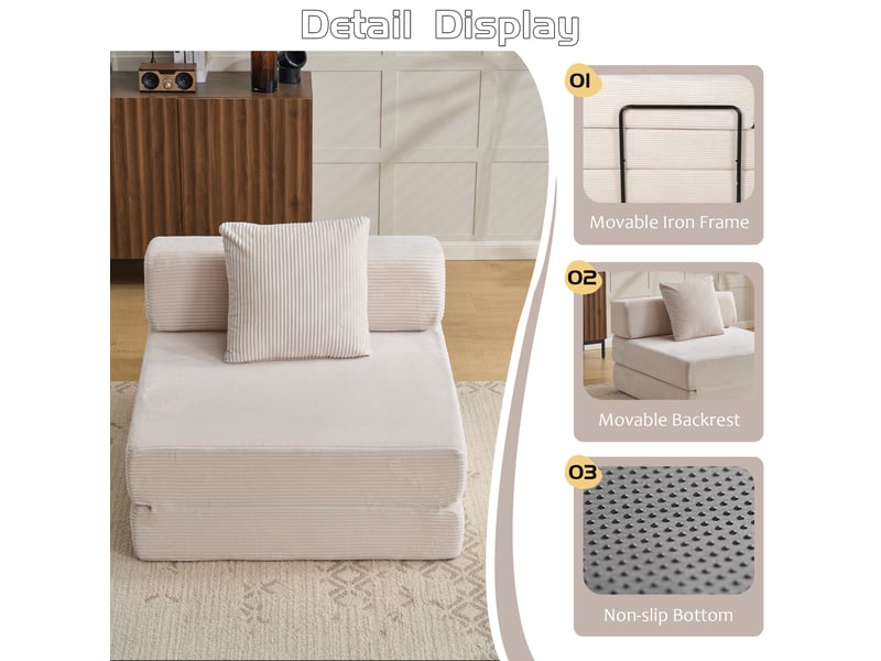  Canapé convertible, canapé-lit – 1 place, avec accoudoirs, en velours tricoté, blanc  - Conforama E