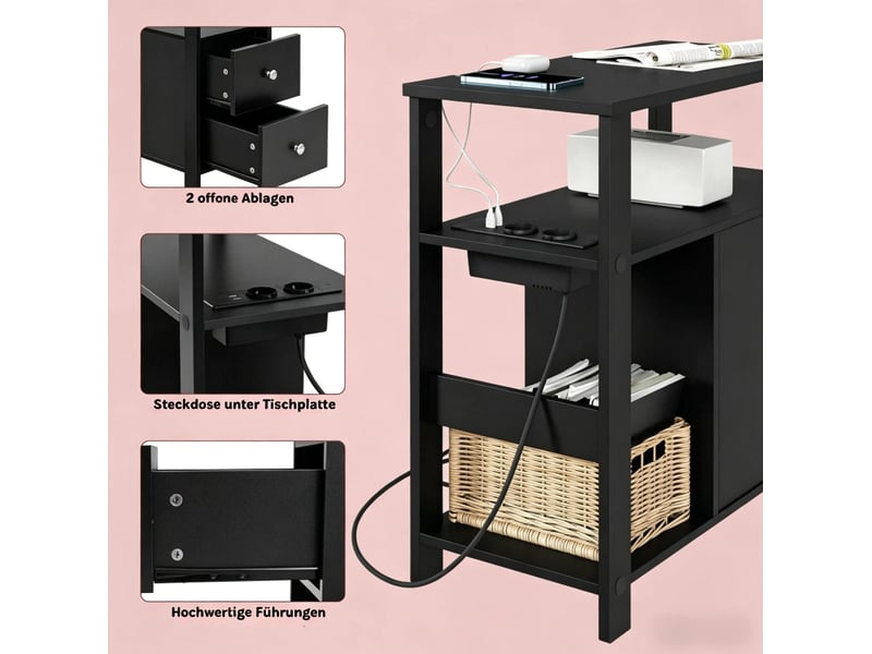  Bout de canapé 60x30x60 cm avec prises et usb bois noir  - Conforama D