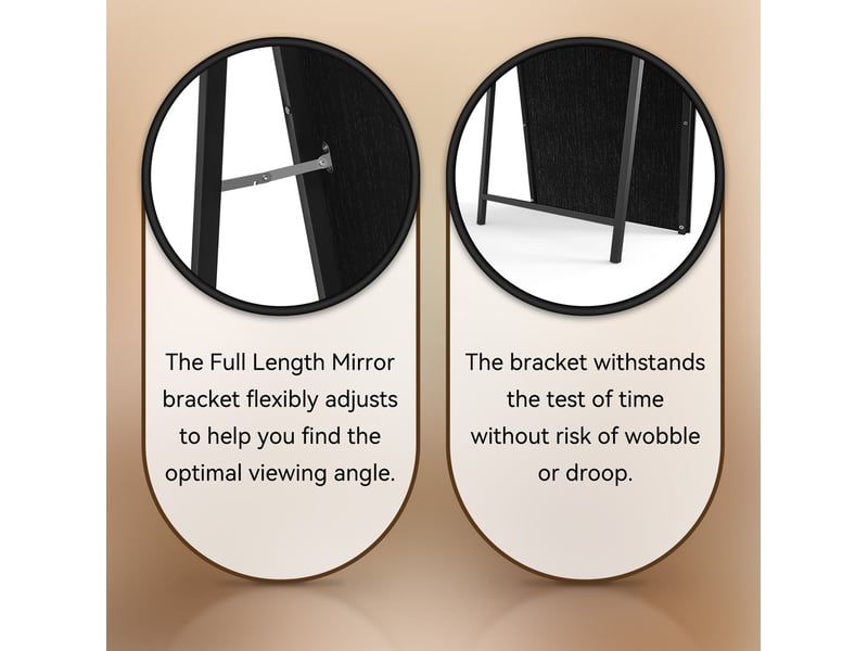  Miroir sur pied arqué 50x160 cm avec support réglable bois métal noir  - Conforama C