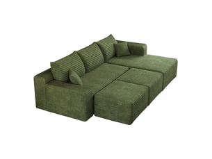 Canapé d’angle modulable 5 places en velours côtelé 241x151 cm, canapé nuage en l à assise profonde avec méridienne, sans montage, vert