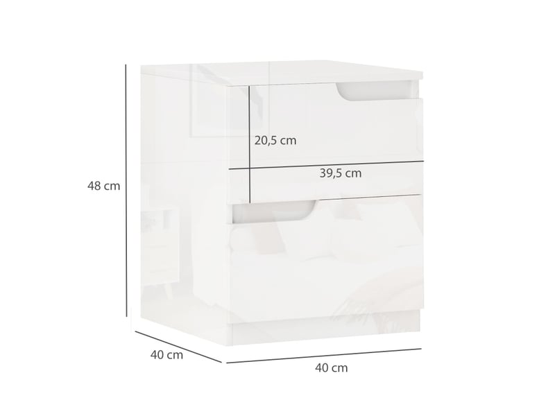  Table de chevet 2 tiroirs 40 x 40 x 48 cm blanc brillant cravdom  - Conforama E