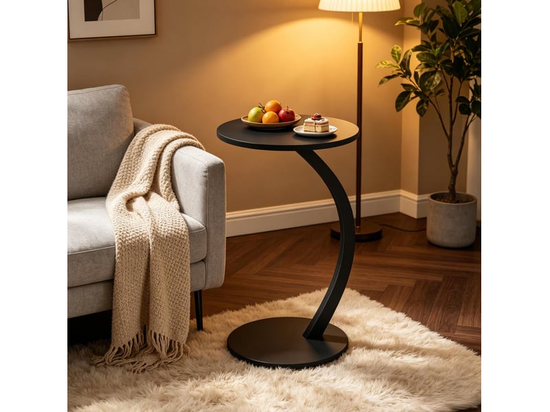  Table basse ronde en c avec plateau mdf et structure métallique, pour salon, chambre et bureau, 40 × 64,5 cm  - Conforama B