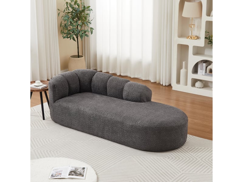  Fauteuil 1 place - 204x87x66 cm - canapé méridienne tissu chenille avec dossier vague - gris  - Conforama D