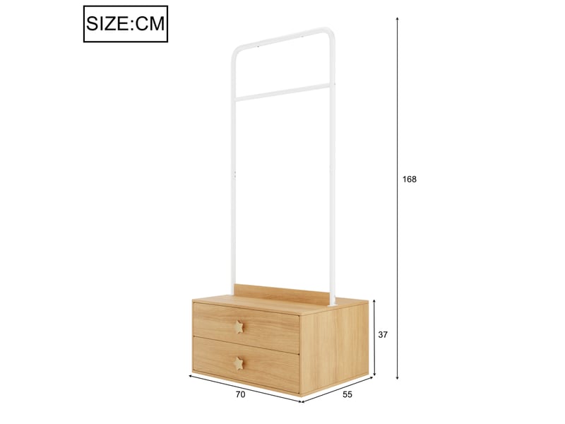  Portant à vêtements enfant 70 x 55 x 168 cm, 2 tiroirs, tringle, bois clair  - Conforama C