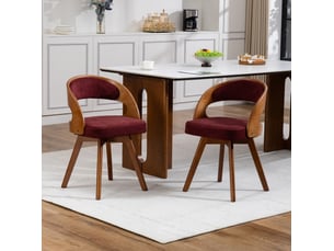 Chaise de salle à manger pivotante en bois avec coussin en lin rouge vin et dossier incurvé 44x41x75 cm desmiu