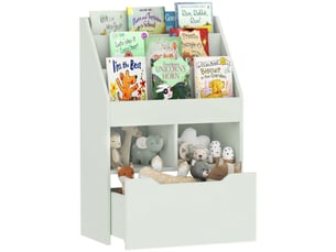 Bibliothèque étagère multi-rangement 3 étagères 2 niches grand tiroir en bois vert clair