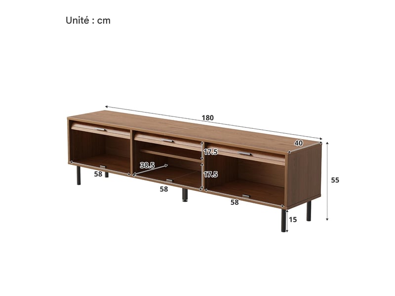  Meuble tv 3 portes coulissantes panneau de particules et mdf noyer 180x40x55 cm N621P496662D - Conforama C