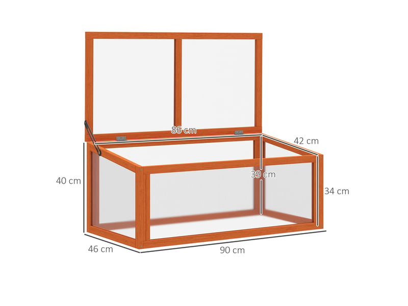  Mini-serre 90x46x40 cm toit ouvrant bois et polycarbonate orange  - Conforama E