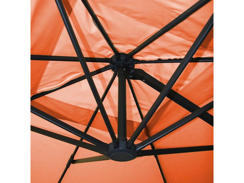 Parasol déporté 3.5 x 3.5 m rotatif à 360° avec lambrequin base en croix et inclinaison réglable sans pied polyester terracotta et aluminium 04_0011255 - Conforama D