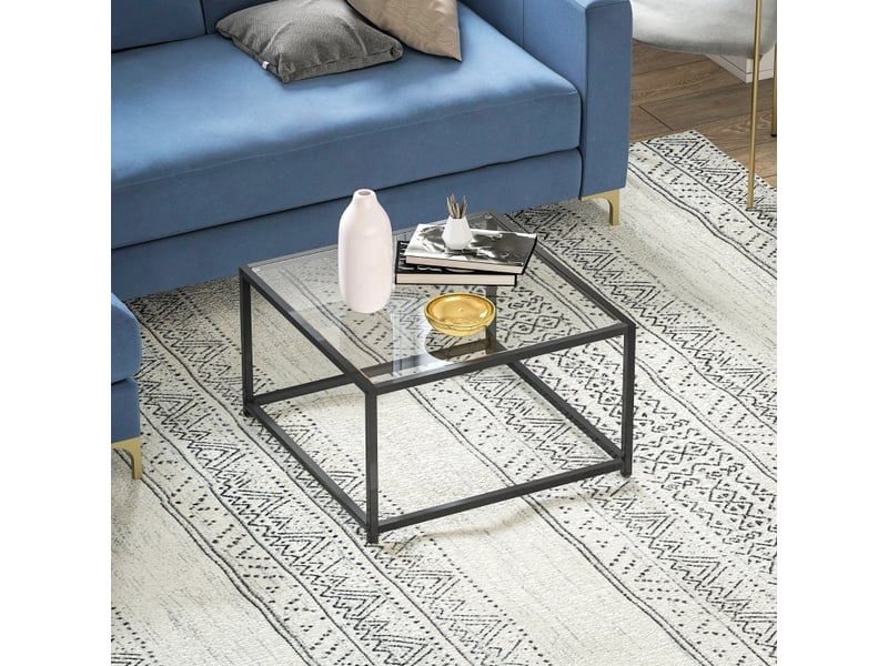  Table basse carrée avec plateau en verre trempé, structure en acier, pour salon, 68 × 68 × 39 cm, noir  - Conforama C
