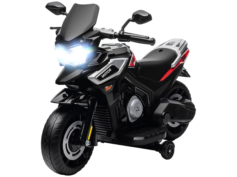  Moto électrique pour enfants de 18 à 36 mois, porteur, stabilisateurs, lumières, musique, plastique, acier, noir  - Conforama B