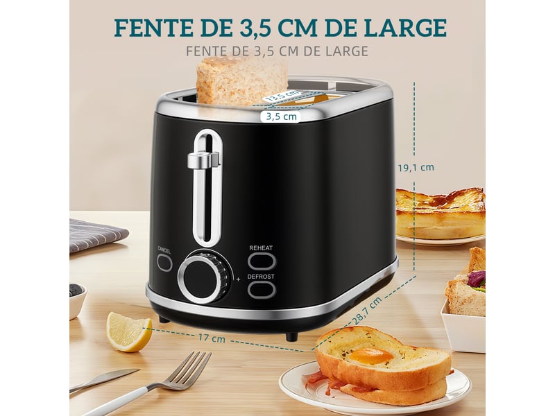 Ensemble bouilloire et grille-pain, noir, bouilloire en acier inoxydable 1,7 l et 2200 w et grille-pain à 2 tranches - Conforama R