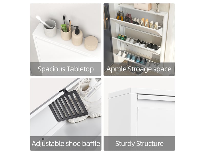  Meuble à chaussures étroit 80x15x109 cm, rangement mural blanc avec 3 tiroirs, optimisation espace entrée et couloir  - Conforama D