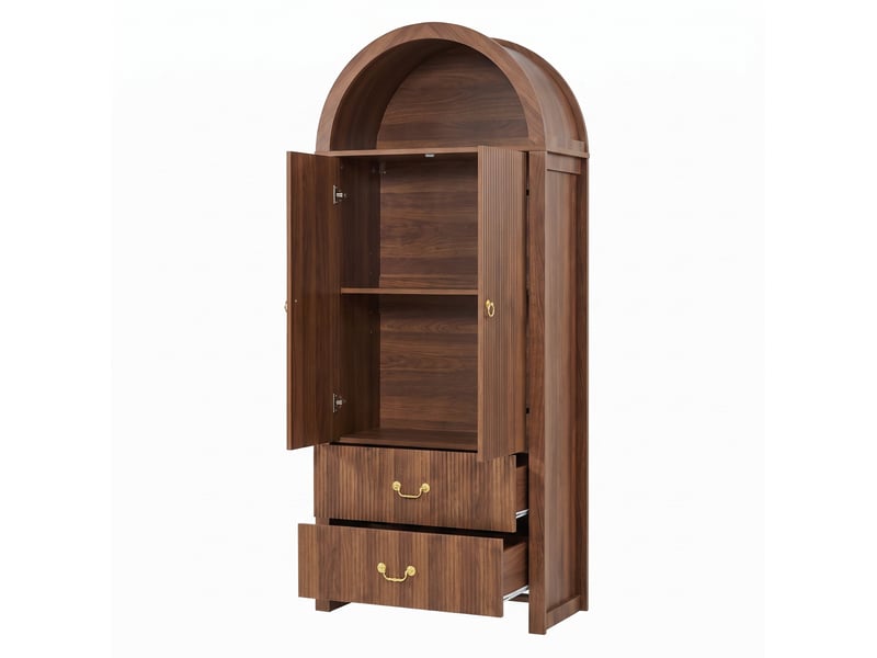 Buffet haut avec led et 2 portes 2 tiroirs 76x38x180 cm coloris noyer - Conforama R