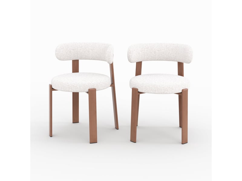 Lot de 2 chaises en tissu texturé blanc cassé, pieds en métal-aura Aura - Conforama A