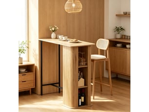 Table de bar avec 3 niches et rangement intégré pour cuisine en mdf et métal 112×50×106 cm chêne