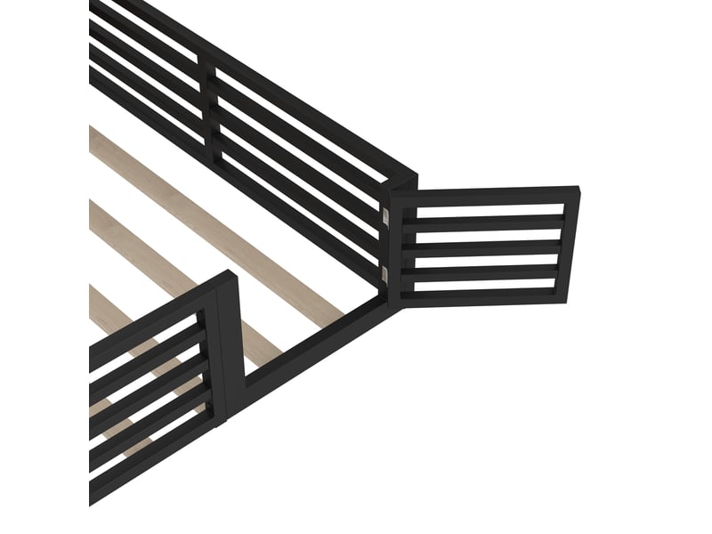 Lit jeune 140x200 cm, led, rangement latéral, barrières sécurité, sommier, métal + mdf, noir, sans matelas  - Conforama E