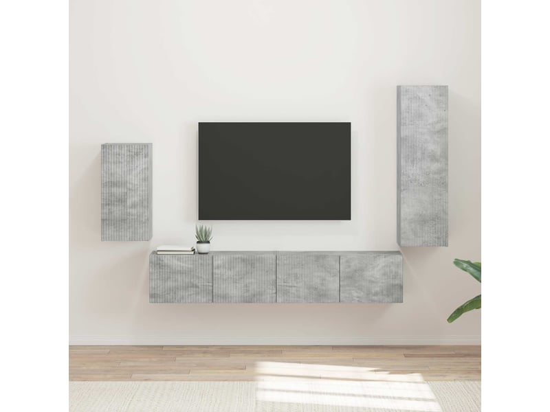  Ensemble meuble tv - banc tv - meuble de rangement 4 pcs gris béton bois d'ingénierie  - Conforama B