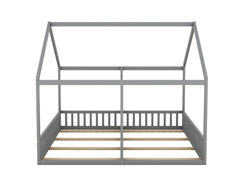 Lits simples 2x90x200 cm cabane, 8 lattes, pin et mdf, gris, sans matelas - Conforama R