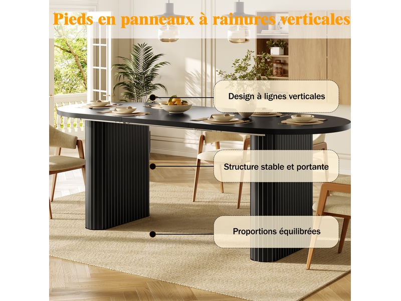  Table de salle à manger extensible avec bords arrondis et structure verticale, en mdf et métal, noir, 120 × 80 × 75,5 cm  - Conforama E